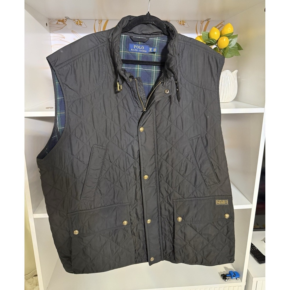 Polo Ralph Lauren Men's 2XB Black Quilted Lined Vest Full Zip Snap Pockets